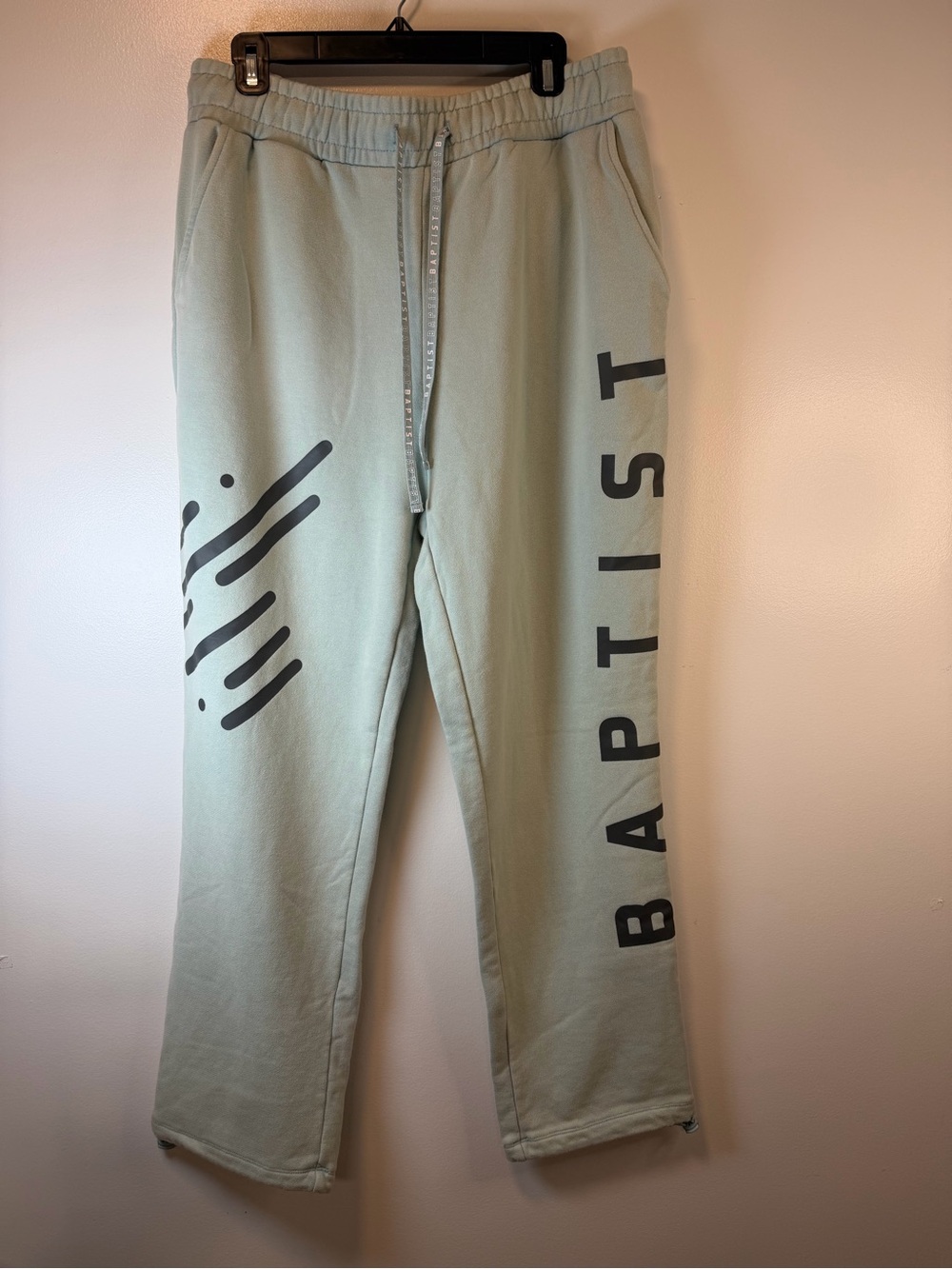 The Baptist Sage Green Sweatpants Drawstring Waist Side Logo Men’s Large